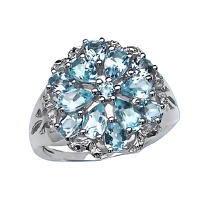 Authentic Designer Ring Round Cut Sterling Silver 2.78 CTW Topaz Swiss Blue NWT